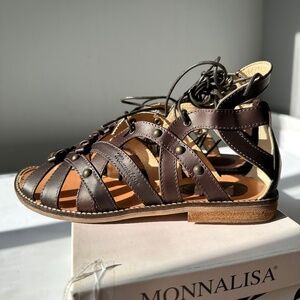 MONNALISA New Girls LEATHER GLADIATOR SANDALS RTL$339